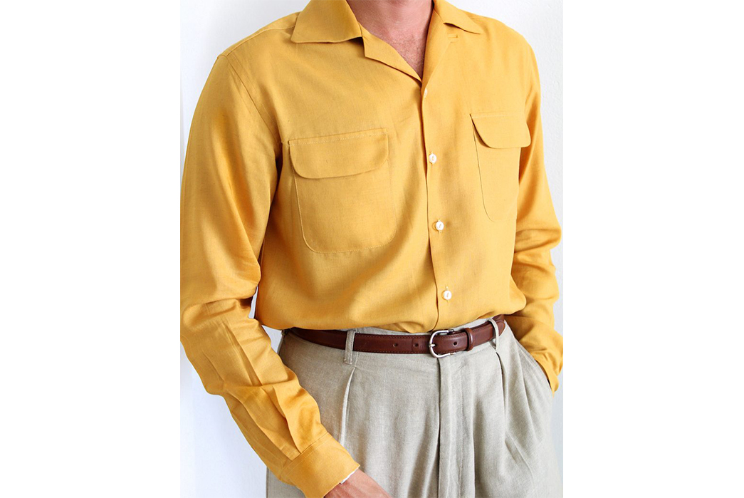 Warm-Weather-Style-Guide-The-spread-collar,-rayon-shirt.-Image-via-Scott-Fraser-Collection.