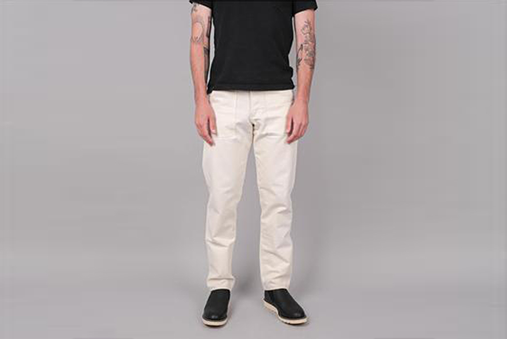 A-Guide-to-White-Pants-for-the-Timid-Dresser Earls Apparel Slim Fatigue Pant. Image via Snake Oil Provisions.