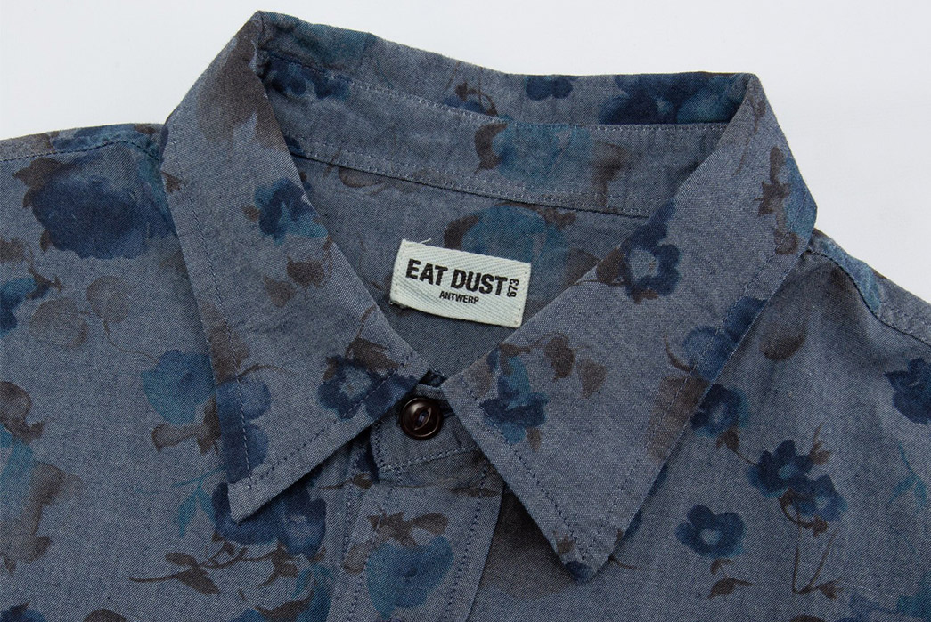 Eat-Dust's-Combat-Shirt-Features-Fading-Indigo-Flowers-collar