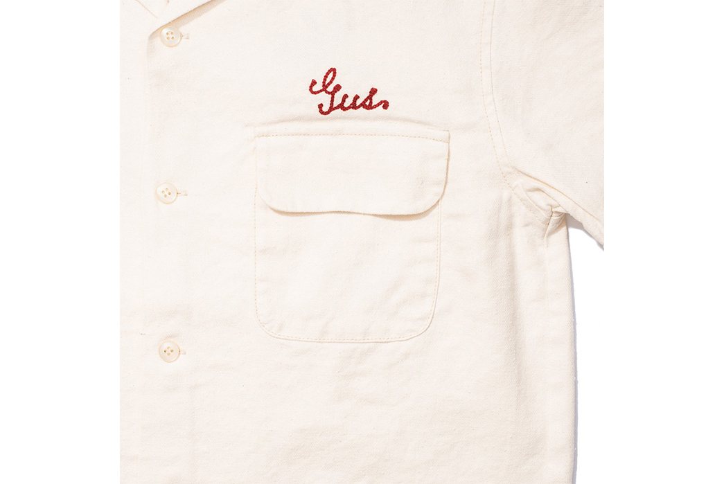 Pherrow's-Strikes-Up-Their-50s-Inspired-Bowling-Shirts-in-Linen-and-Silk-front-pocket-and-sign