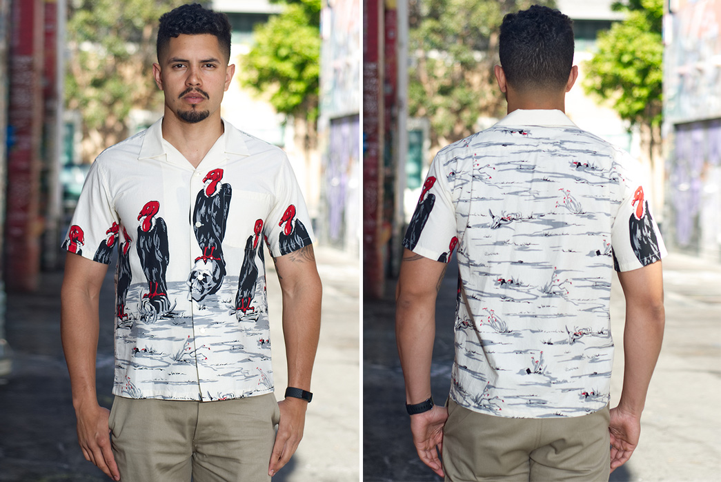 Star-of-Hollywood's-Back-with-More-Repro-Rayon-Hawaiian-Shirts-black-and-white-model-front-back