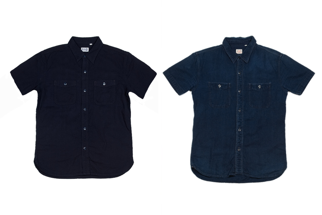 The-Flat-Head's-Indigo-Dyed-Linen-Shirts-Make-a-Glorious-Return-short-sleeves-dark-and-light-fronts