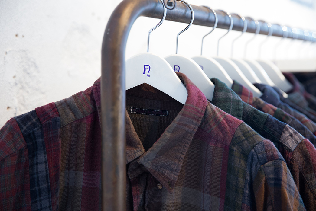 Viberg-Gets-Scrappy-for-Their-Collaboration-with-Needles-Rebuild-shirts-hanged