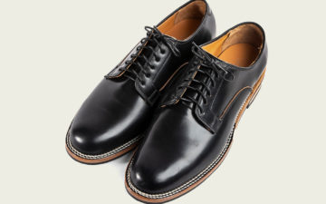 Viberg's-Digs-Their-Heels-Into-Shell-Cordovan-Derbies-black-pair-front-side-top