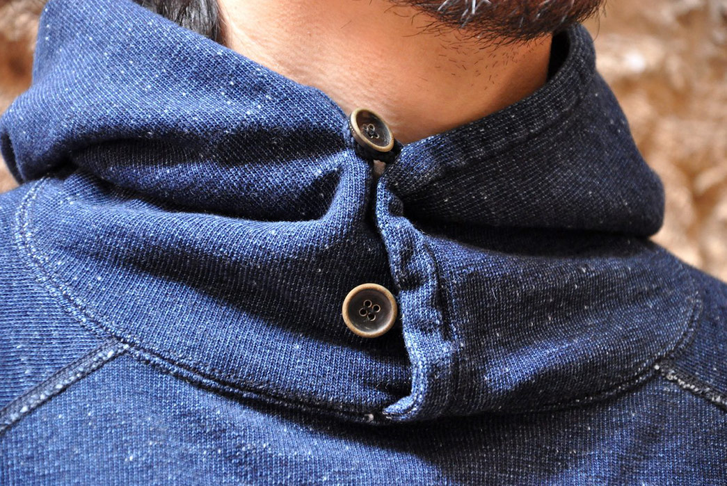 Pure-Blue-Japan-Indigo-Dyed-Sweats-model-front-collar-buttons