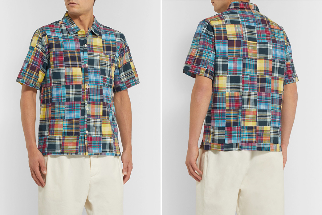 Short-Sleeve-Patchwork-Shirts---Five-Plus-One-4)-Universal-Works-Patchwork-Checked-Cotton-Shirt