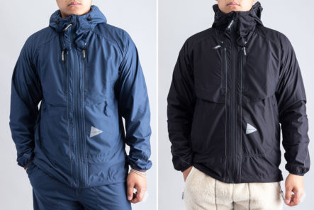 And-Wander-Raschel-Ripstop-Rain-Jackets-model-fronts-blue and black