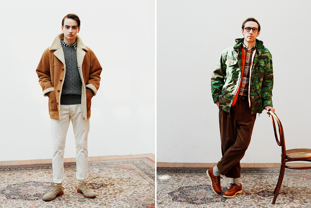 Beams-Plus-2019-Autumn-Lookbook-model-brown-and-camo-jacket
