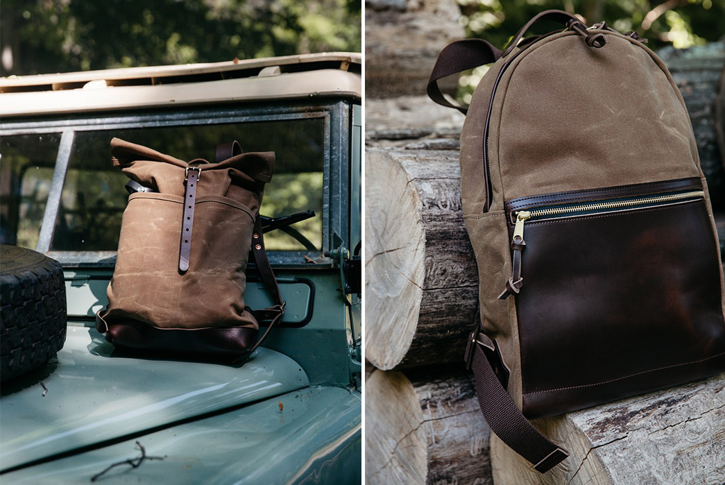 Loyal-Stricklin's-Brush-Brown-Collection-Blends-Waxed-Canvas-and-Horween-Leather-on-car-and-ond-woods