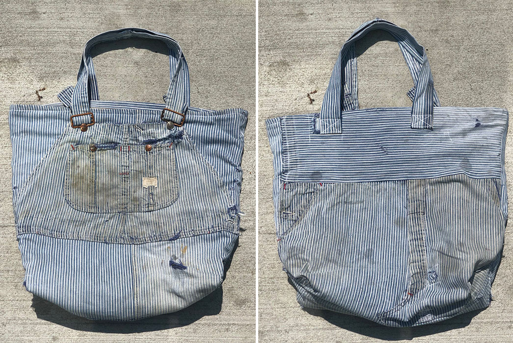 Blue-Collar-Collective-Repurposes-Vintage-1950s-Overalls-into-Totes-blue-white-front-back