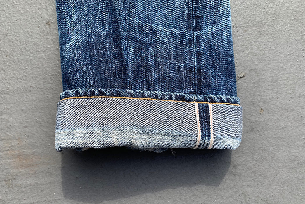 Fade Friday - The Flat Head FH1001 (~5.5 Years, Unknown Washes, 1 Soak) leg selvedge
