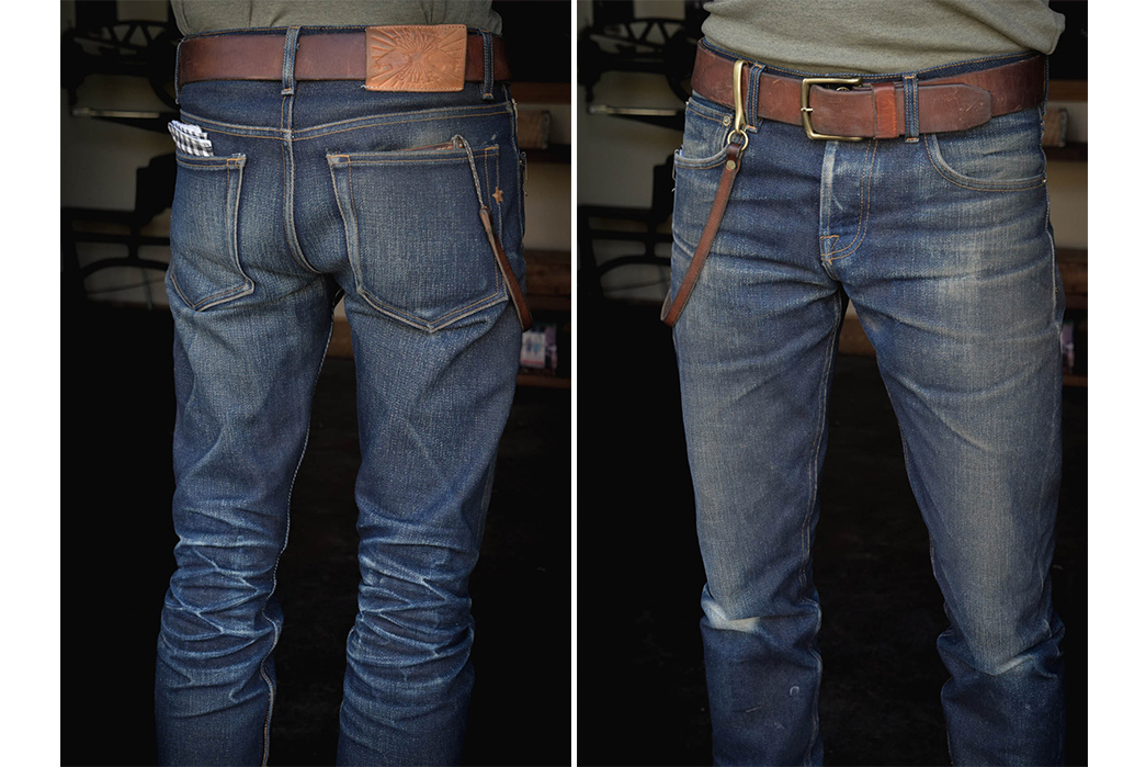 Fade of the Day - Brave Star 21.5 oz Slim Straight (13 Months, 0 Washes or Soaks)) front-and-back