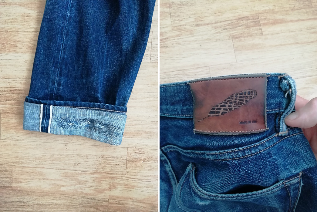 Fade of the Day - Rogue Territory Strider (2.5 Years, Unknown Washes) leg selvedge and back leather patch