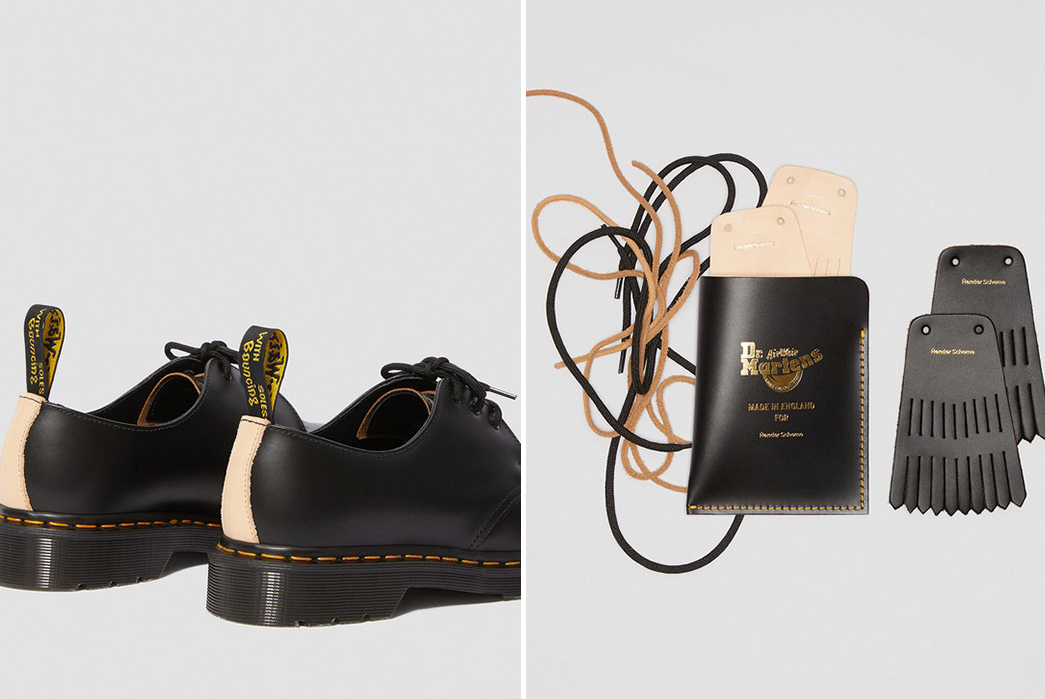 Hender-Scheme-and-Dr.-Martens-for-a-Luxury-Take-on-the-1461-black-pair-back-and-accessories