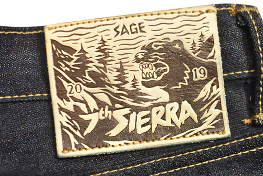 Sage-Celebrates-7-Years-with-18oz.-of-Unsanforized-Tinted-Denim-black-back-leather-patch