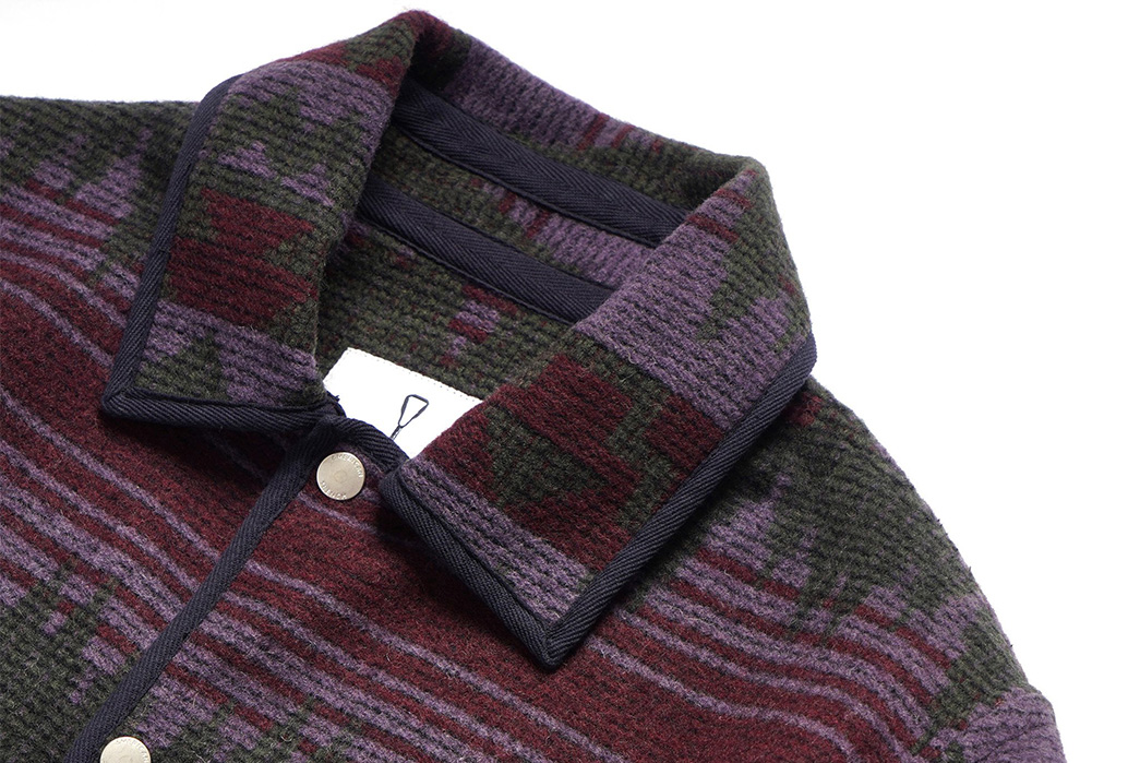 American-Trench-Wool-Snap-Jackets-green-and-purple-front-collar