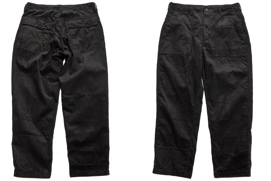 Engineered Garments Fuses a Variety Of Corduroys For a Paneled Fatigue Pant front-and-back-black