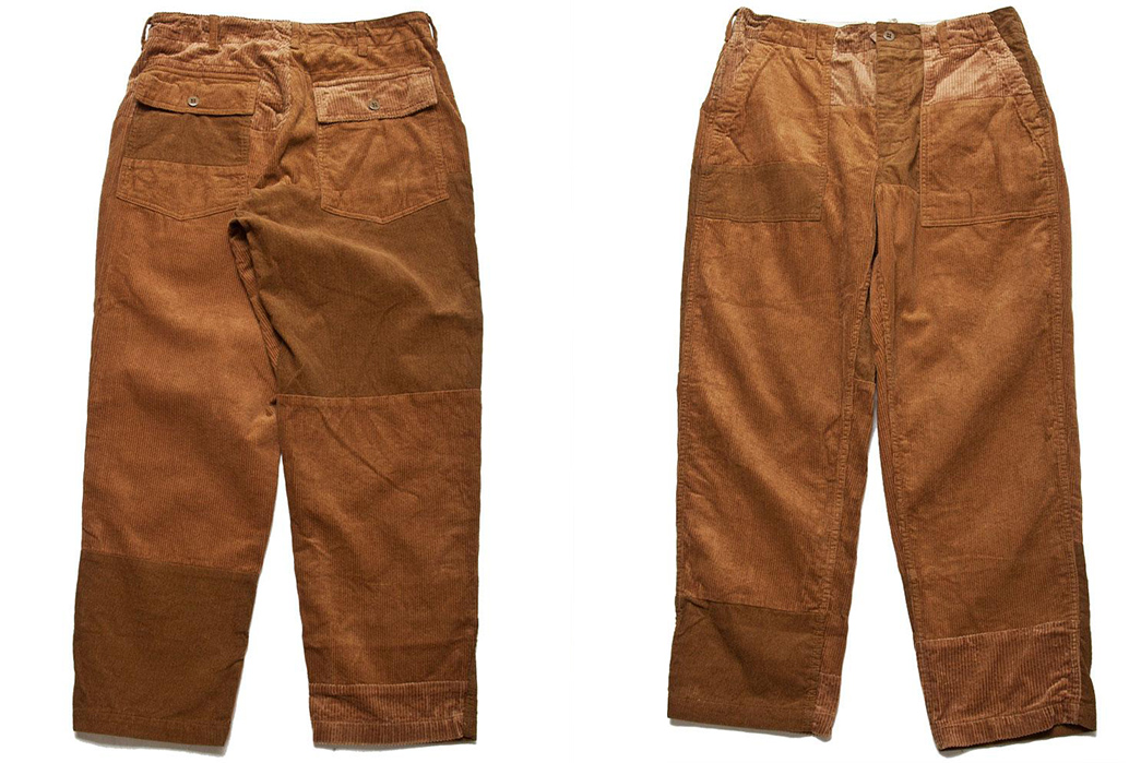 Engineered Garments Fuses a Variety Of Corduroys For a Paneled Fatigue Pant front-and-back brown