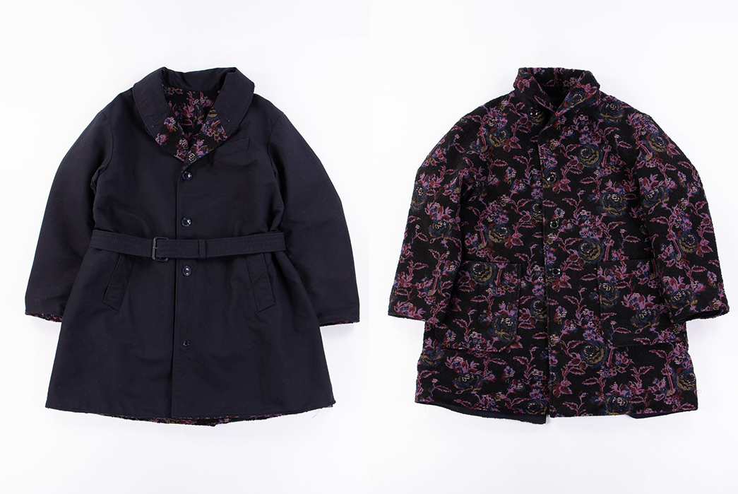 Engineered-Garments-Shawl-Collar-Reversible-Coats-blue-and-black-purple