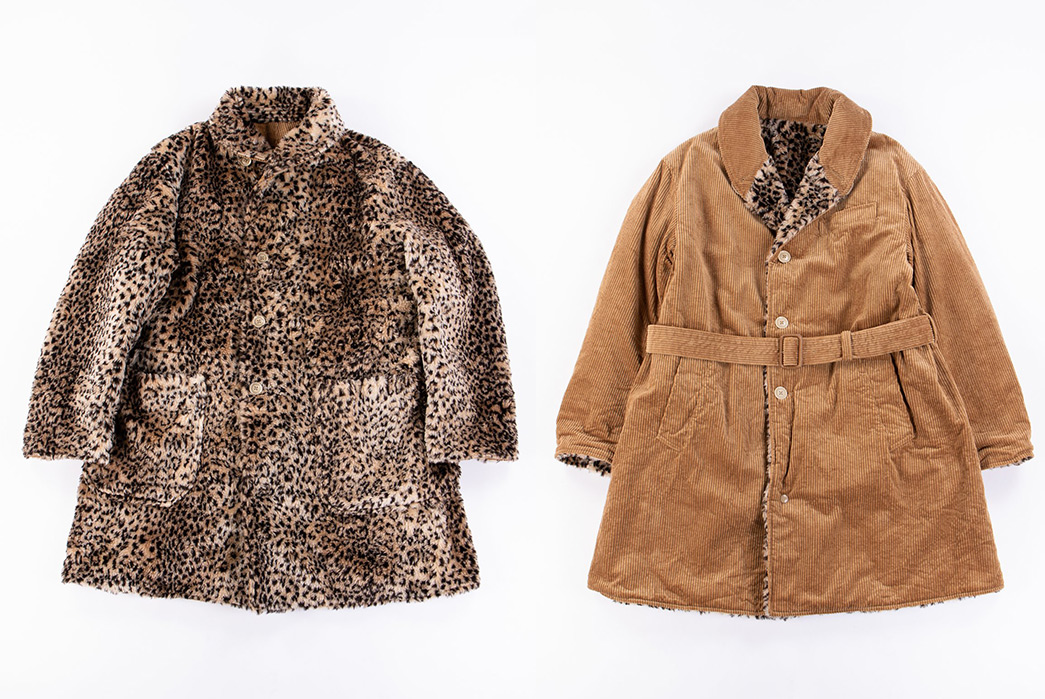Engineered-Garments-Shawl-Collar-Reversible-Coats-tiger-coat-and-beige