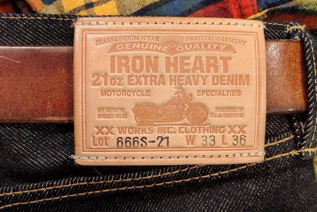 Fade-Friday---Iron-Heart-666-21oz.-Jeans-(1-Year,-1-Wash)-back-leather-patch-before