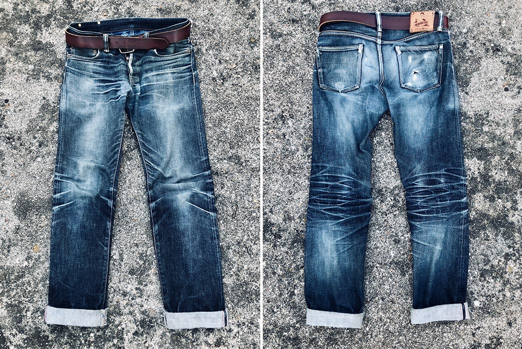 Fade-Friday---Momotaro-Copper-Label-G017-MB-(1-Year,-2-Washes,-1-Soak)-front-back