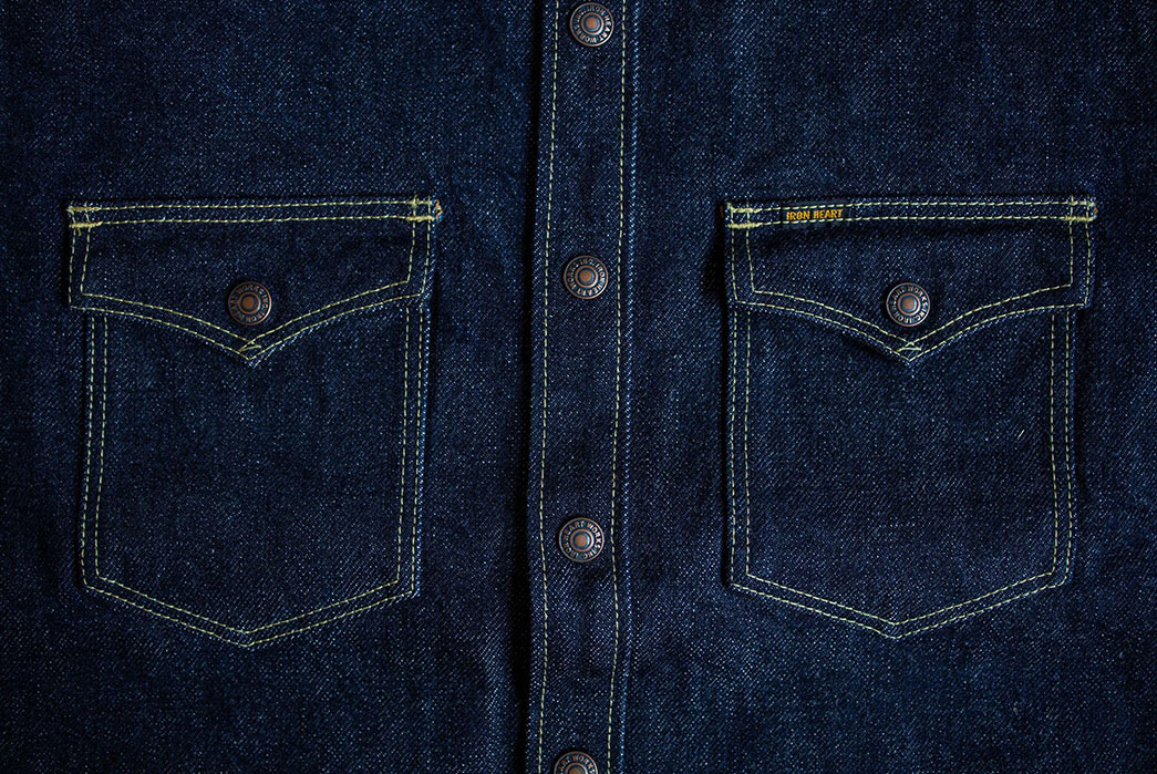 Iron Heart Re-imagine the CPO Shirt in 18 oz. Selvedge Denim front-pockets