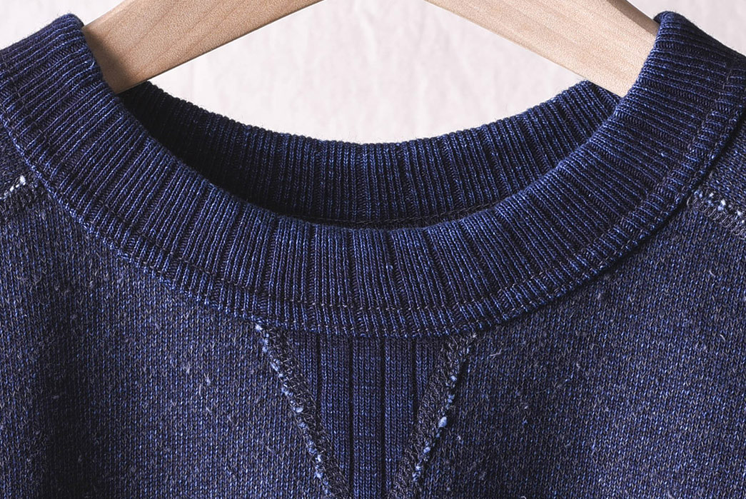 Pure-Blue-Japan-Knit-Twill-Indigo-Crew-Neck-Sweatshirt-front-collar
