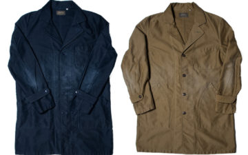 Sugar-Cane-Looks-to-Aged-Moleskin-For-Its-French-Work-Coat-fronts-blue-and-brown