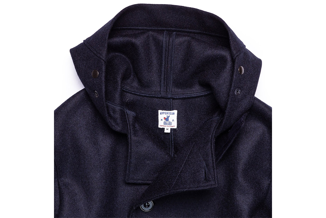 Arpenteur's-Kabig-Coat-Conquers-the-Cold-With-Melton-Wool-front-hood