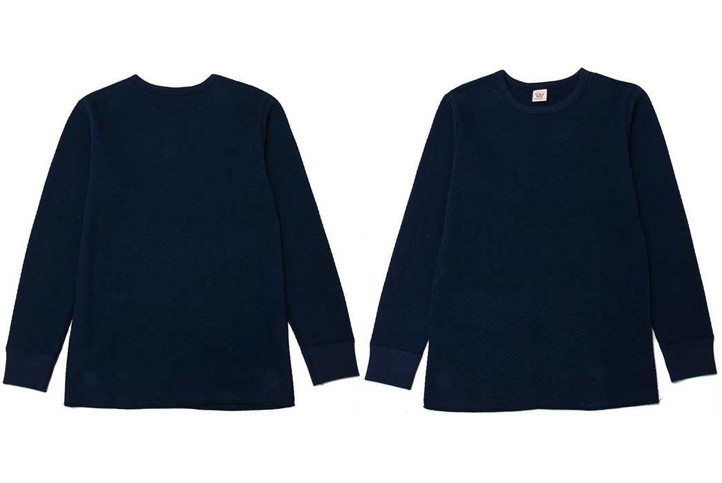 The Real McCoy's Saves Our Shivers With The MC12110 Military Thermal Shirt front-and-back-blue