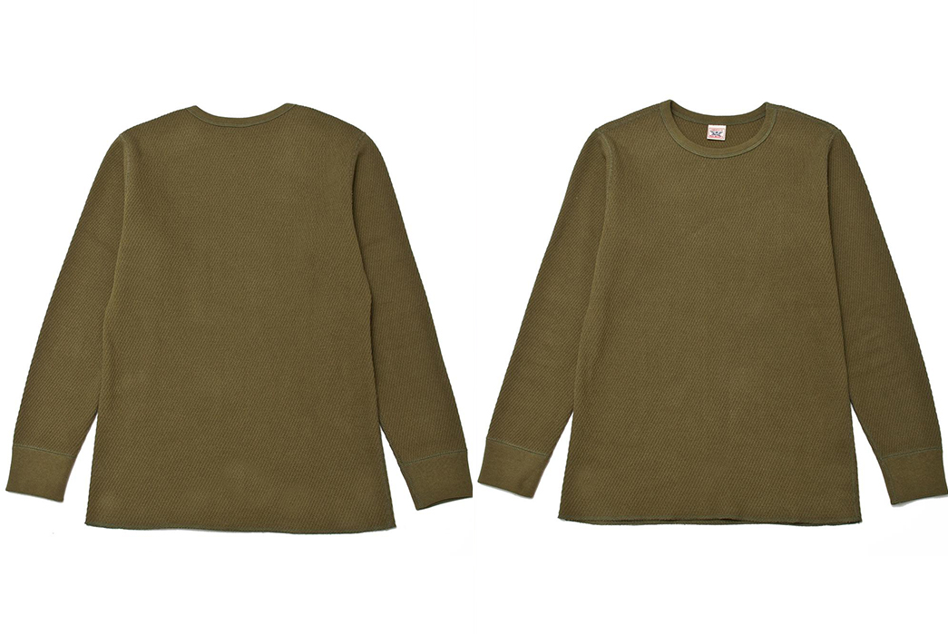 The Real McCoy's Saves Our Shivers With The MC12110 Military Thermal Shirt front-and-back-green