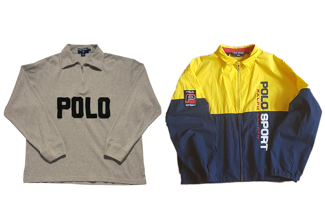 Ralph's-Roster---The-Many-Faces-of-Ralph-Lauren-Vintage-Polo-Sport-Spell-out-Jumper-via-Roots-(left)-& -Vintage-Polo-Sport-Windbreaker-via-RetroRobes-(right)