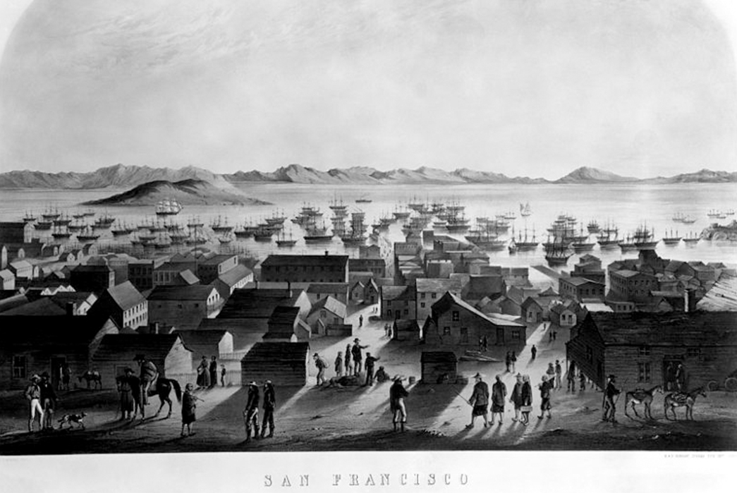 What-the-Miners-Actually-Wore-View-of-San-Francisco,-Overlooking-the-Bay-by-Francis-Samuel-Merryat.-Image-via-Wikipedia.