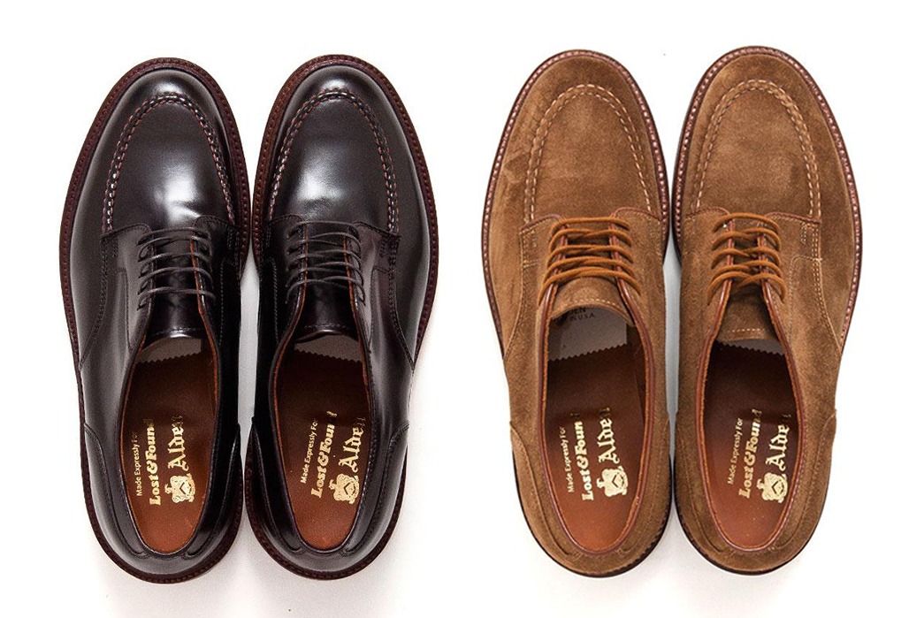 Alden-Treats-Lost-&-Found-To-Some-Exclusive-Shell-'n'-Snuff-Mocc-Toe-Bluchers-pairs-brown-dark-and-light-top