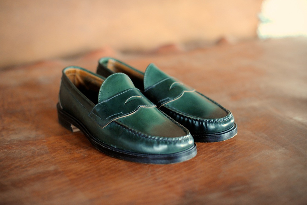 All-the-Colors-of-the-Shell-Cordovan-Rainbow-Green-Shell-Cordovan-Penny-Loafers-via-Genuine-Horween-Products
