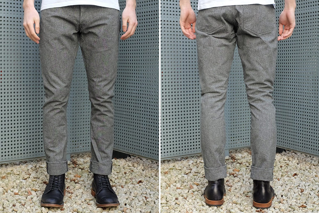 Fullcount-Blends-The-Archetypal-Covert-Twill-Pant-and-Five-Pocket-Jeans-model-front-back