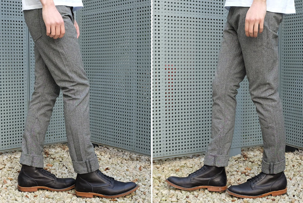 Fullcount-Blends-The-Archetypal-Covert-Twill-Pant-and-Five-Pocket-Jeans-model-sides