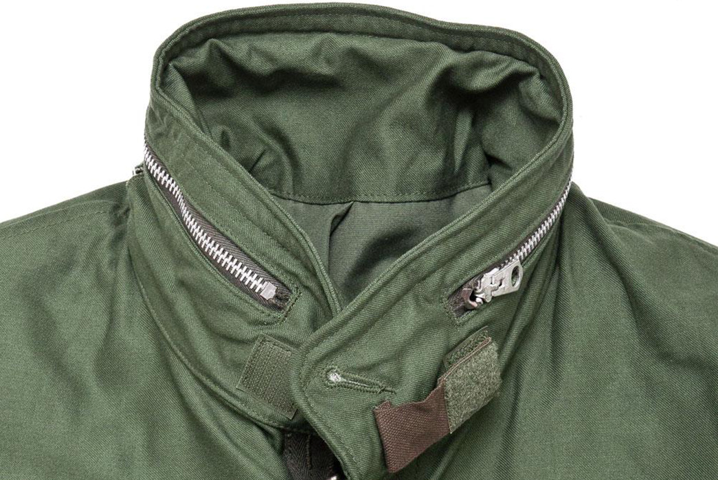 The-Real-McCoy's-M-65-Field-Jacket-'1st-Model'-Olive-MJ17010-front-collar