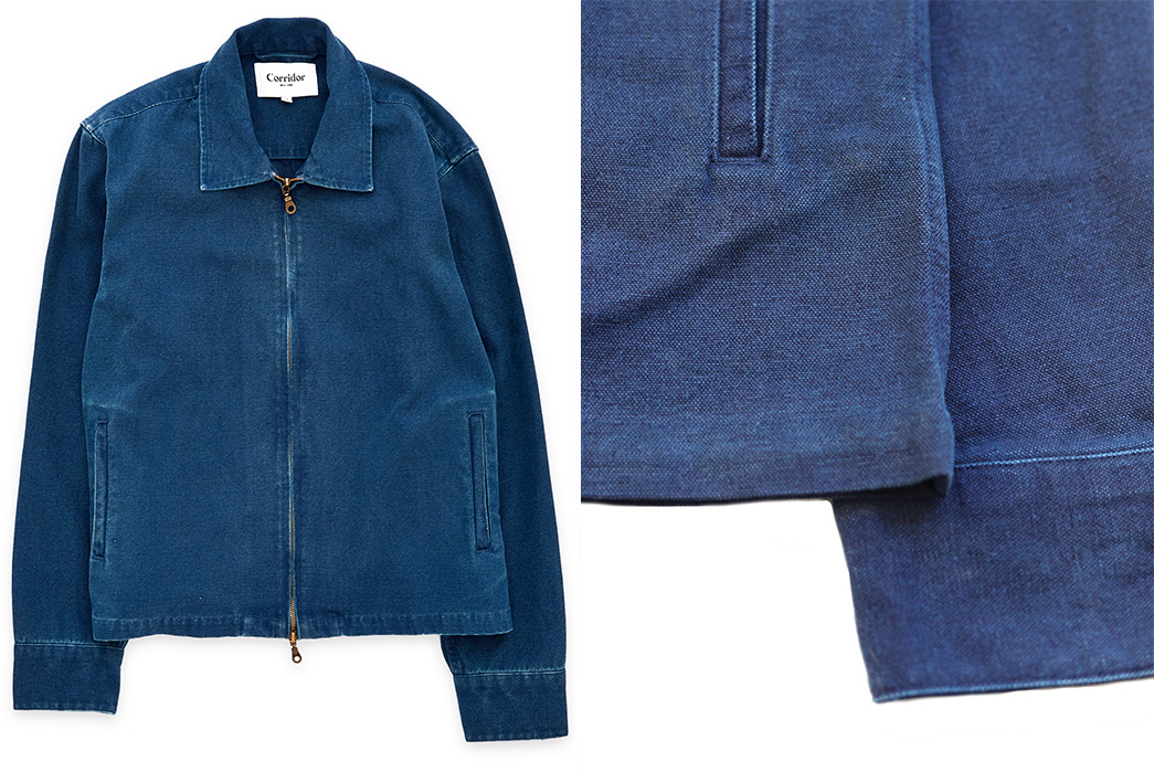 Corridor-NYC-Zips-Up-an-Indigo-Dyed-Duck-Canvas-Jacket-front-and-sleeve