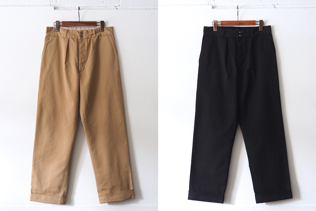Fujito-Slacks-Off-In-Wide-Legged-Pants-fronts-beige-and-black