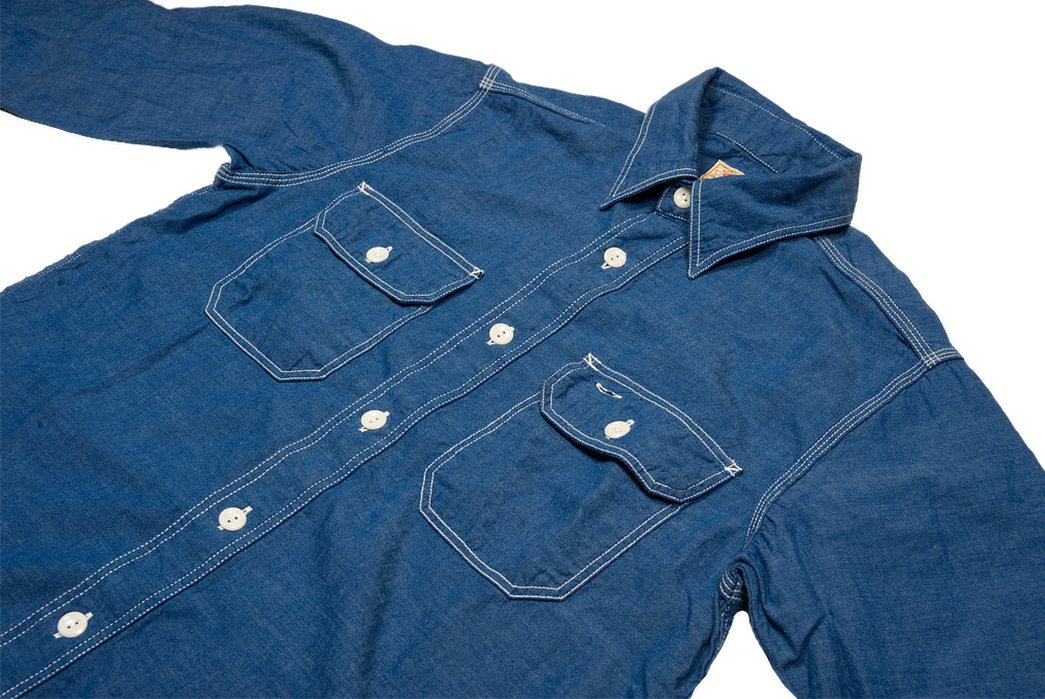 Sugar-Cane-Latest-Chambray-Is-Dip-Dyed-In-A-Vat-of-Indigo-front-angle