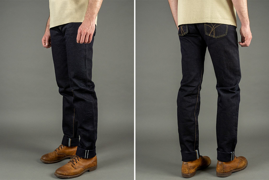 Double-Your-Fade-Potential-The-Strike-Gold's-5004ID-Double-Indigo-Jeans-model-front-back-sides