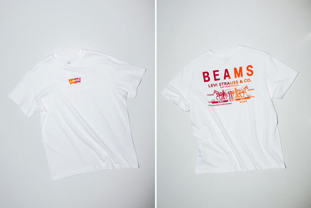 Beams-&-Levi's-Split-Strauss-Classics-Right-Down-The-Middle-t-shirt-front-back