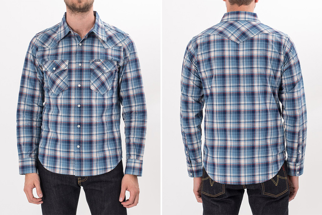 East-Meets-West-With-Iron-Heart's-5.5oz-Selvedge-Madras-Check-Western-Shirt-model-front-back