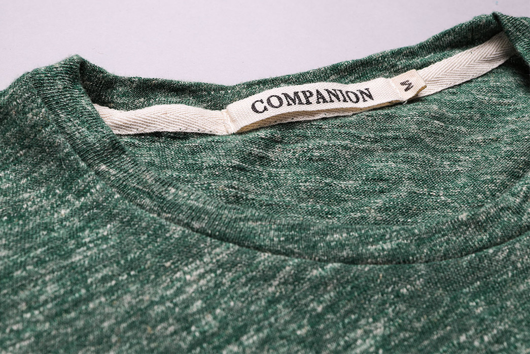 Companion-Denim's-Roll-Up-Tees-Are-Built-From-An-Untreated-Cotton-Hemp-Blend-front-green-collar-2
