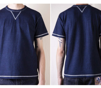Samurai-Stays-True-To-Its-Heavyweight-Traditions-With-Its-Heavyweight-Indigo-Dyed-V-Gusset-T-Shirt-model-front-back