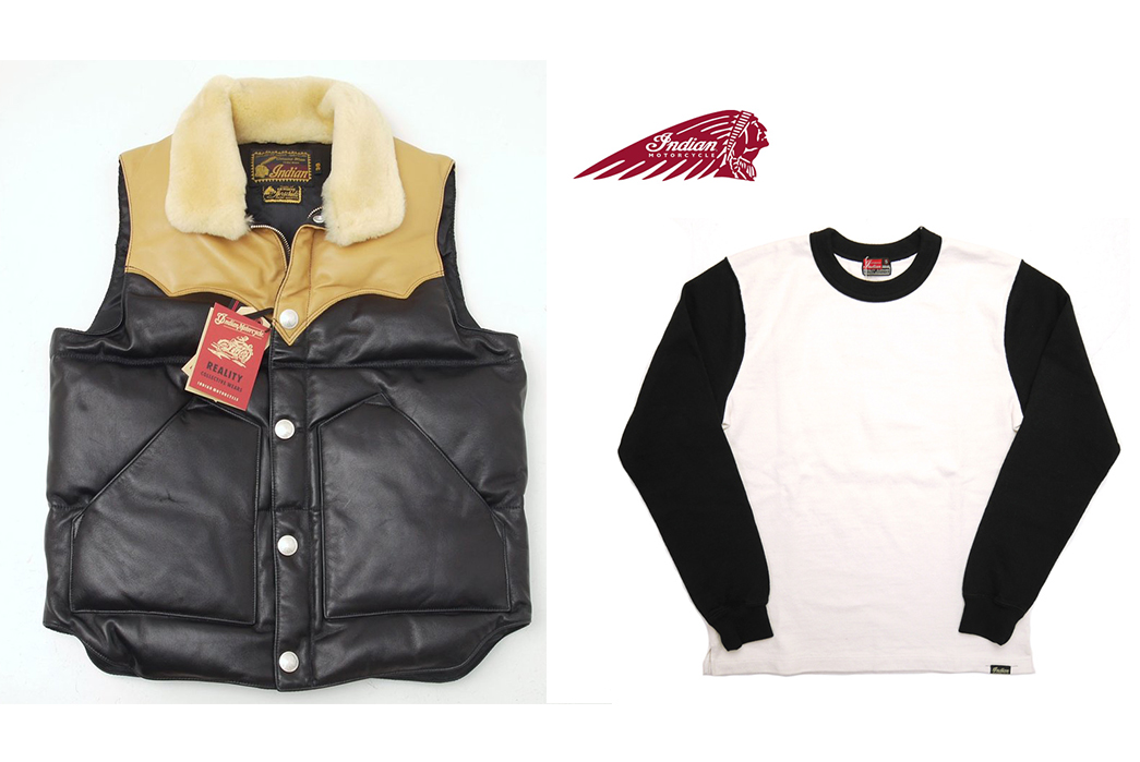 Toyo-Enterprise---A-Closer-Look-At-The-Multi-Faceted-Japanese-Heritage-Clothing-Giant-Indian-Motorcyle-Leather-Down-Vest-via-Yahoo!-Japan-and-Long-Sleeve-T-Shirt-via-Rogues-Japan