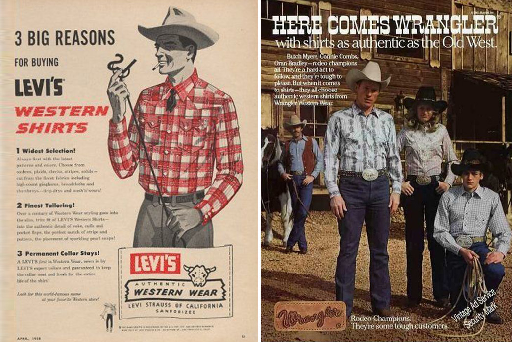 Western-Shirts---Snapping-Into-An-Americana-Classic-Levi's-Western-Wear-advert-via-Pinterest-(left)-and-Vintage-Wrangler-advert-via-Vintage-Ad-Browser