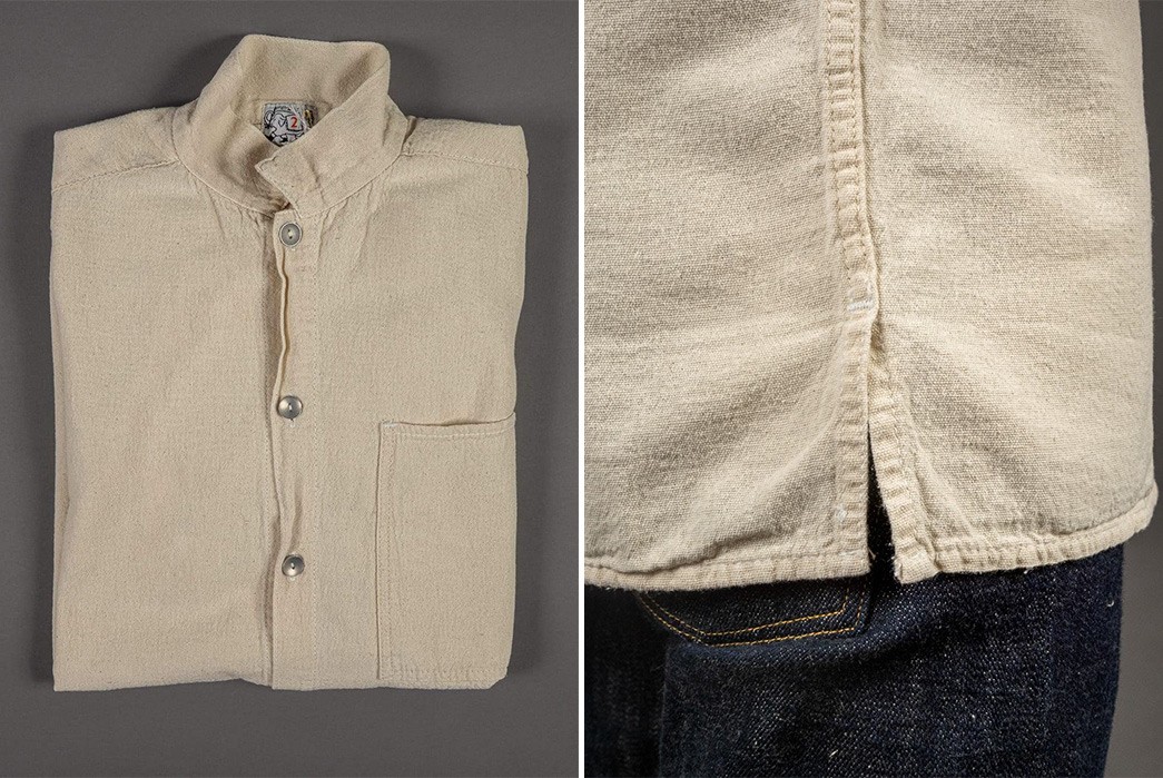 Tender-Co.'s-Short-Sleeved-Bench-Shirt-Comes-In-British-Woven-Cotton-Tote-Cloth-folded-and-selvedge